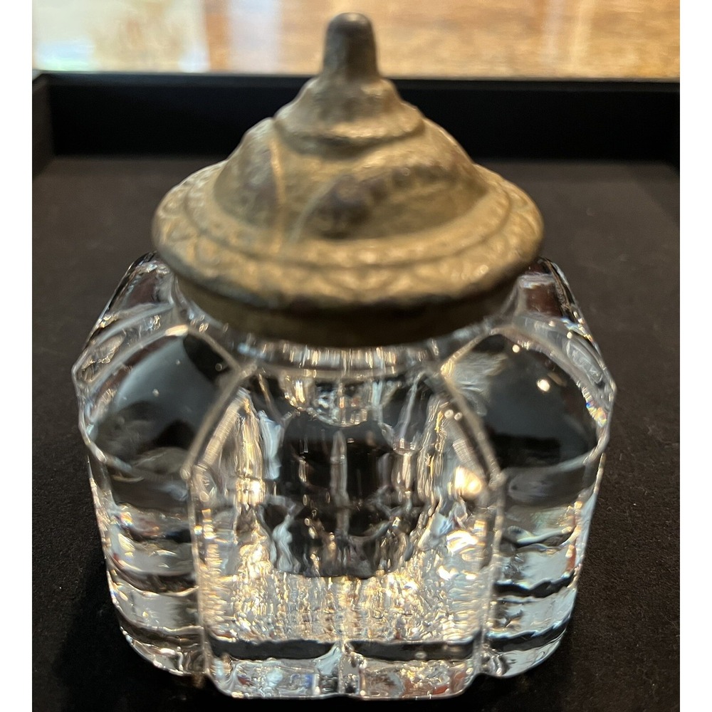 Antique Heavy Glass Inkwell -Late 1800's Part Of A Set? - Beautiful Accent Piece - Picture 2 of 6